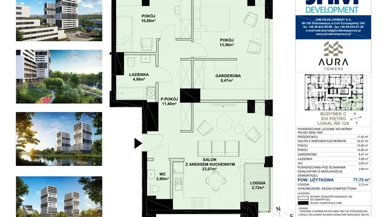 Rzut - Mieszkanie na sprzedaż 3 pokoje o powierzchni 76,56 m² - numer C.16.128 w Aura Towers