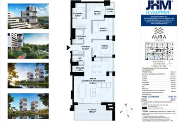 Rzut - Mieszkanie na sprzedaż 4 pokoje o powierzchni 95,26 m² - numer C.16.129 w Aura Towers