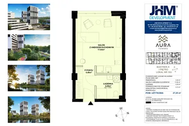 Rzut - Mieszkanie na sprzedaż 1 pokój o powierzchni 27,14 m² - numer A.1.10U w Aura Towers