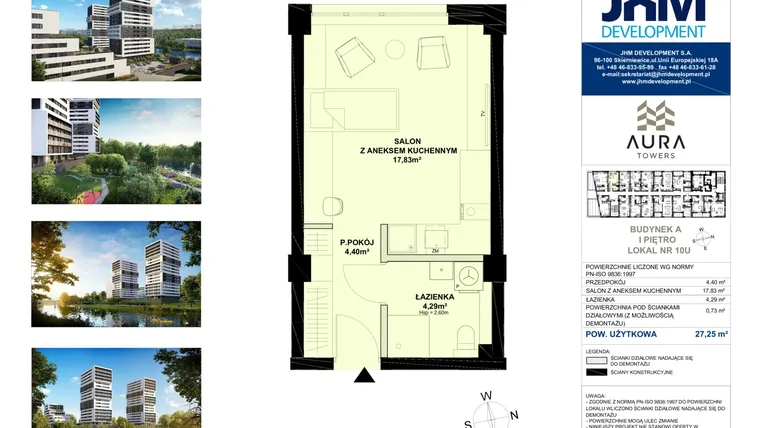 Rzut - Mieszkanie na sprzedaż 1 pokój o powierzchni 27,14 m² - numer A.1.10U w Aura Towers