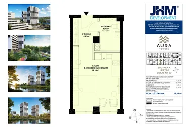 Rzut - Mieszkanie na sprzedaż 1 pokój o powierzchni 29,03 m² - numer A.1.6U w Aura Towers