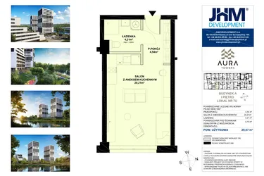 Rzut - Mieszkanie na sprzedaż 1 pokój o powierzchni 29,56 m² - numer A.1.7U w Aura Towers