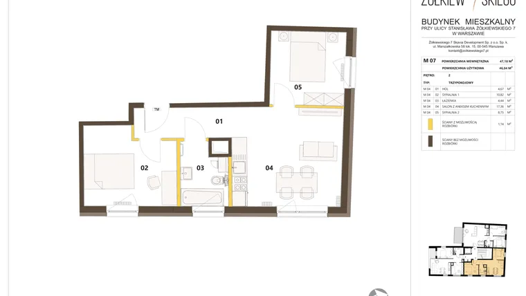 Rzut - Mieszkanie na sprzedaż 3 pokoje o powierzchni 47,18 m² - numer M07 w Żółkiewskiego 7