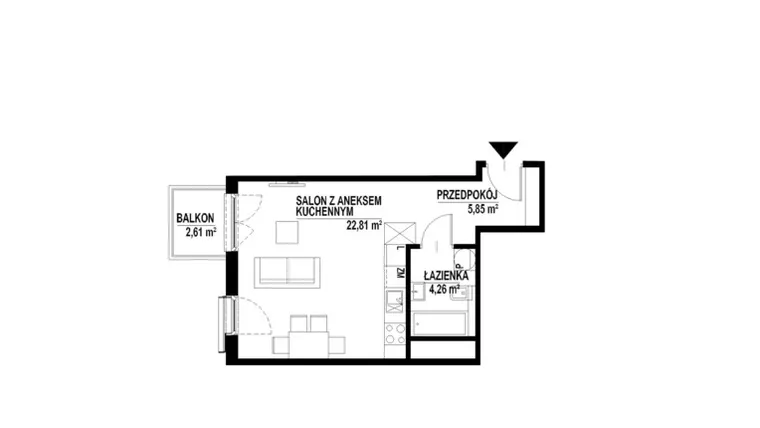 Rzut - Mieszkanie na sprzedaż 1 pokój o powierzchni 32,92 m² - numer 99 w SASKA BLU etap II