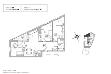 Rzut - Mieszkanie na sprzedaż 3 pokoje o powierzchni 75,64 m² - numer B1.10.7 w Alvarium 2.0