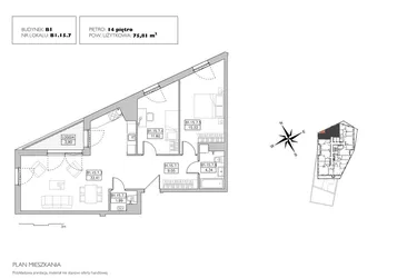 Rzut - Mieszkanie na sprzedaż 3 pokoje o powierzchni 75,21 m² - numer B1.15.7 w Alvarium 2.0
