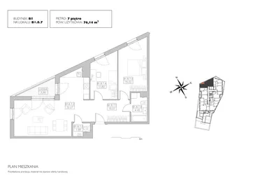 Rzut - Mieszkanie na sprzedaż 3 pokoje o powierzchni 75,83 m² - numer B1.8.7 w Alvarium 2.0