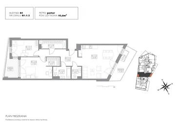 Rzut - Mieszkanie na sprzedaż 3 pokoje o powierzchni 92,75 m² - numer B1.1.2 w Alvarium 2.0