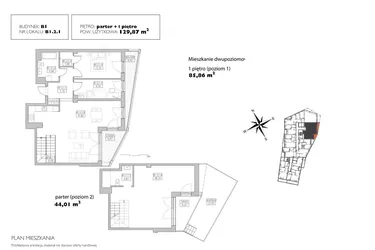 Rzut - Mieszkanie na sprzedaż 4 pokoje o powierzchni 127,72 m² - numer B1.2.1 w Alvarium 2.0