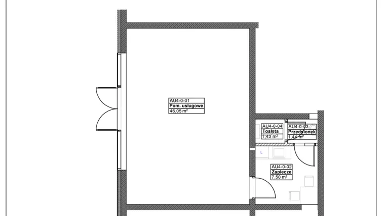 Rzut - Lokal użytkowy na sprzedaż 3 pokoje o powierzchni 54,99 m² - numer AU4 w Sielec Renarda etap I