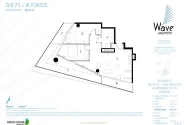 Rzut - Mieszkanie na sprzedaż 3 pokoje o powierzchni 67,78 m² - numer D.9.75 w Wave Międzyzdroje Resort & Spa