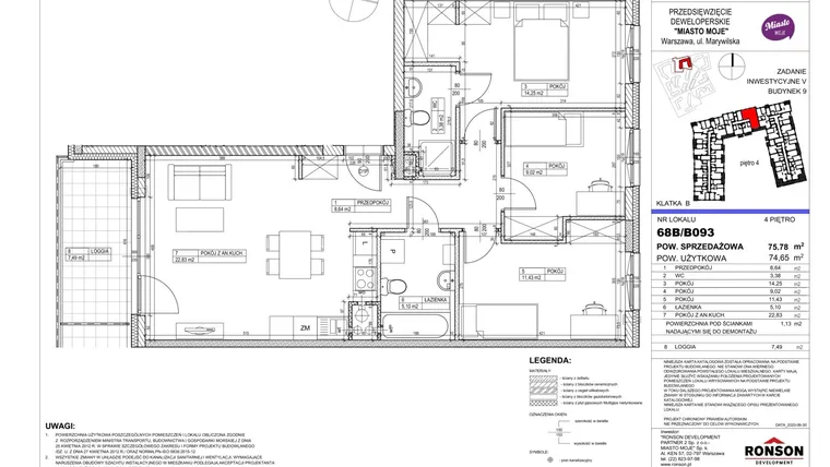 Rzut - Mieszkanie na sprzedaż 4 pokoje o powierzchni 75,83 m² - numer V.9.B093 w Miasto Moje etap 4 i 5