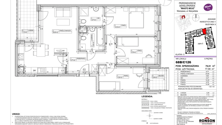 Rzut - Mieszkanie na sprzedaż 4 pokoje o powierzchni 79,22 m² - numer V.9.C126 w Miasto Moje etap 4 i 5