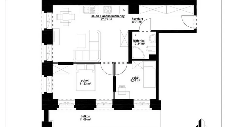 Rzut - Mieszkanie na sprzedaż 3 pokoje o powierzchni 53 m² - numer A 2 w Kopernika 15