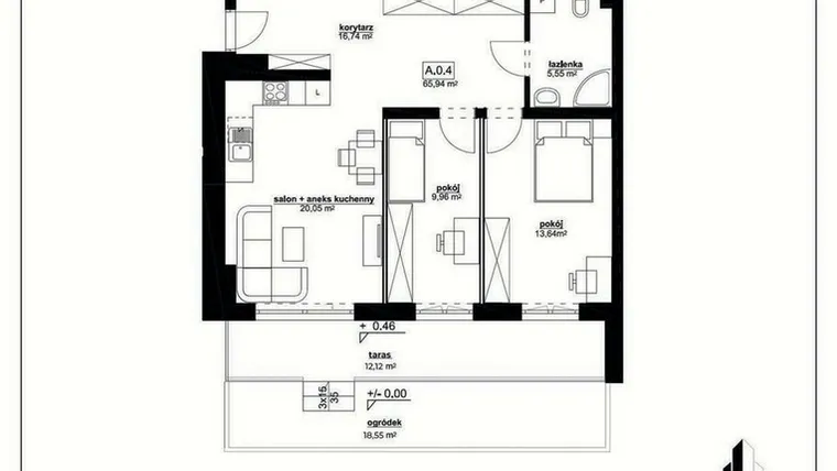 Rzut - Mieszkanie na sprzedaż 3 pokoje o powierzchni 66,14 m² - numer A 4 w Kopernika 15