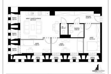 Rzut - Mieszkanie na sprzedaż 4 pokoje o powierzchni 75,53 m² - numer A 13 w Kopernika 15