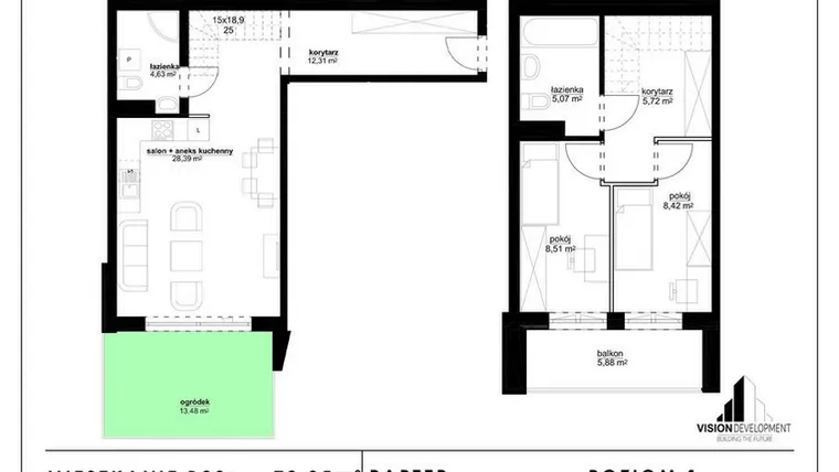Rzut - Mieszkanie na sprzedaż 3 pokoje o powierzchni 79,08 m² - numer B 20 w Kopernika 15