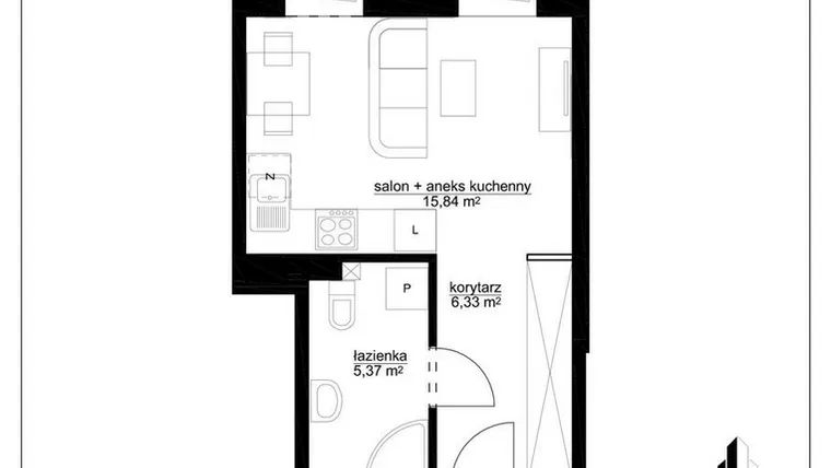 Rzut - Mieszkanie na sprzedaż 1 pokój o powierzchni 27,51 m² - numer C 38 w Kopernika 15