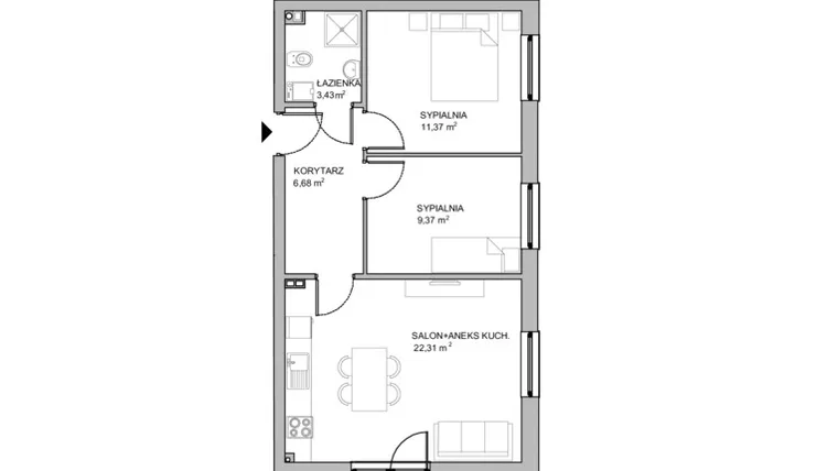 Rzut - Mieszkanie na sprzedaż 3 pokoje o powierzchni 53,16 m² - numer B.0.3 w Baltic Park