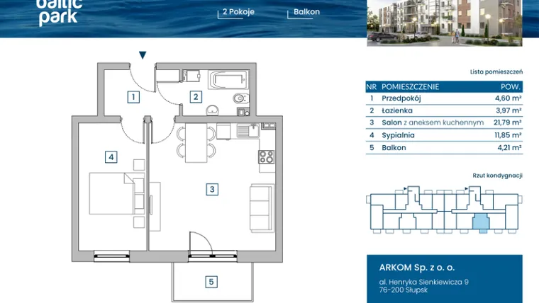 Rzut - Mieszkanie na sprzedaż 2 pokoje o powierzchni 42,21 m² - numer B.0.5 w Baltic Park