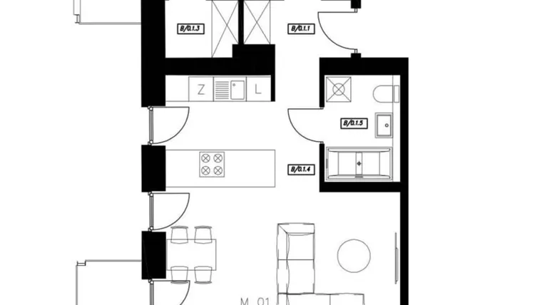 Rzut - Mieszkanie na sprzedaż 2 pokoje o powierzchni 56,64 m² - numer 1 w Park Grotniki etap III