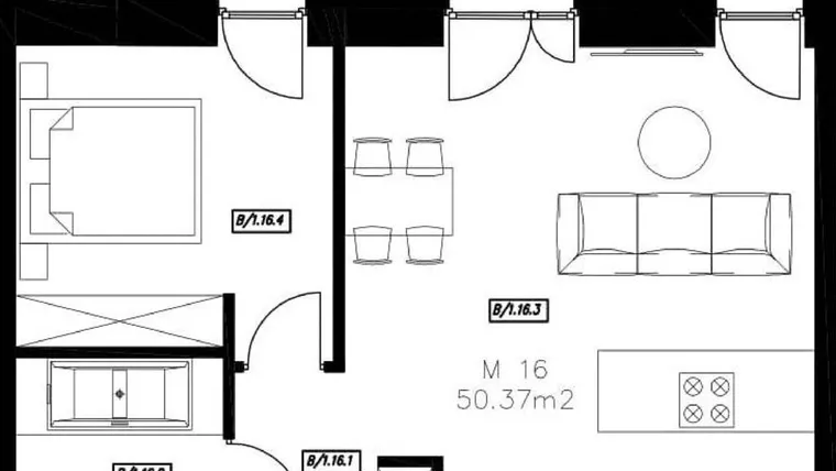 Rzut - Mieszkanie na sprzedaż 2 pokoje o powierzchni 50,37 m² - numer 16 w Park Grotniki etap III