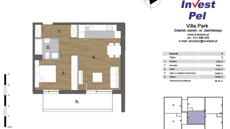 Rzut - Mieszkanie na sprzedaż 2 pokoje o powierzchni 49,99 m² - numer F.2.1.2 w Villa Park Gdańsk