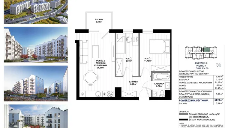 Rzut - Mieszkanie na sprzedaż 3 pokoje o powierzchni 52,3 m² - numer E.4.39 w Skandinavia