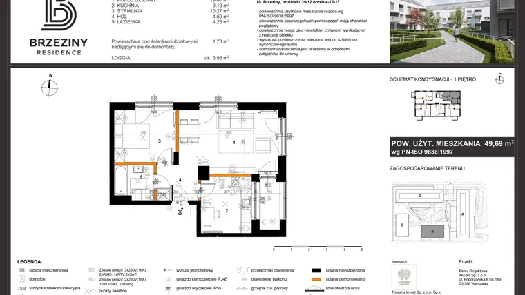 Rzut - Mieszkanie na sprzedaż 2 pokoje o powierzchni 49,67 m² - numer B6 w Brzeziny Residence