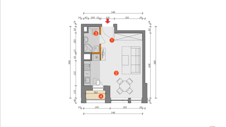 Rzut - Mieszkanie na sprzedaż 1 pokój o powierzchni 31,16 m² - numer G.5.3 w Platanowy Park