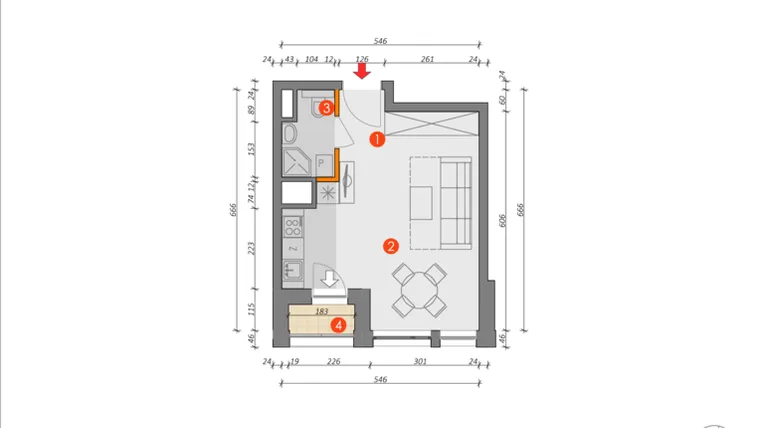 Rzut - Mieszkanie na sprzedaż 1 pokój o powierzchni 30,77 m² - numer G.9.3 w Platanowy Park