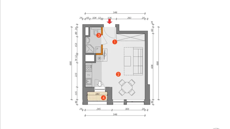Rzut - Mieszkanie na sprzedaż 1 pokój o powierzchni 30,77 m² - numer G.10.3 w Platanowy Park