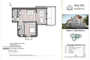 Rzut - Mieszkanie na sprzedaż 2 pokoje o powierzchni 67,04 m² - numer 1B w Baltic Luxury Residence