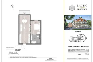 Rzut - Mieszkanie na sprzedaż 2 pokoje o powierzchni 54,57 m² - numer 0.02 w Baltic Luxury Residence