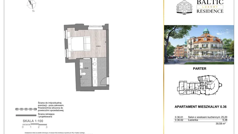 Rzut - Mieszkanie na sprzedaż 1 pokój o powierzchni 30,58 m² - numer 0.36 w Baltic Luxury Residence