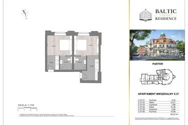Rzut - Mieszkanie na sprzedaż 2 pokoje o powierzchni 48,23 m² - numer 0.37 w Baltic Luxury Residence