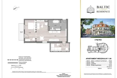 Rzut - Mieszkanie na sprzedaż 3 pokoje o powierzchni 67,32 m² - numer 1.08 w Baltic Luxury Residence
