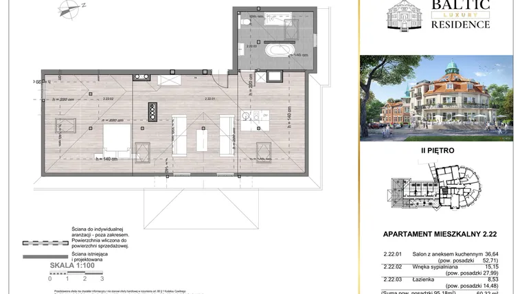 Rzut - Mieszkanie na sprzedaż 2 pokoje o powierzchni 60,32 m² - numer 2.22 w Baltic Luxury Residence