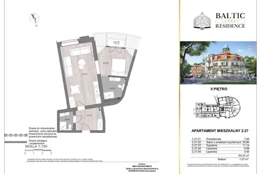 Rzut - Mieszkanie na sprzedaż 2 pokoje o powierzchni 54,33 m² - numer 2.27 w Baltic Luxury Residence