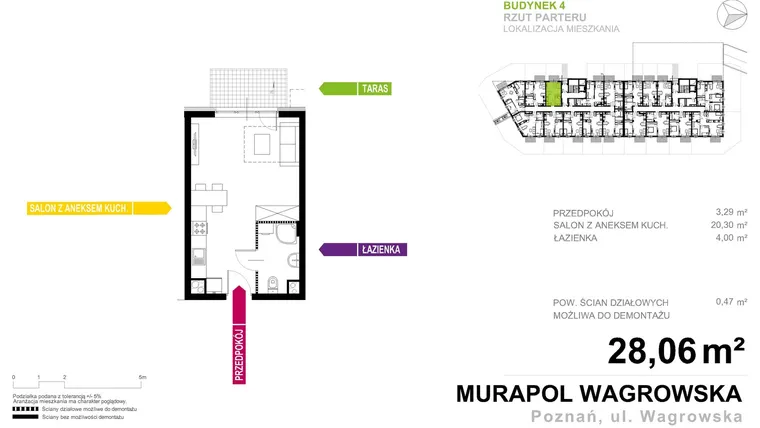 Rzut - Mieszkanie na sprzedaż 1 pokój o powierzchni 28,06 m² - numer 4.A.0.10 w Murapol Nowe Miasto
