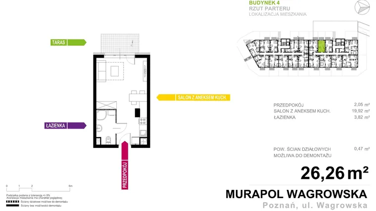 Rzut - Mieszkanie na sprzedaż 1 pokój o powierzchni 26,26 m² - numer 4.B.0.7 w Murapol Nowe Miasto