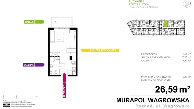 Rzut - Mieszkanie na sprzedaż 1 pokój o powierzchni 26,59 m² - numer 4.B.1.7 w Murapol Nowe Miasto