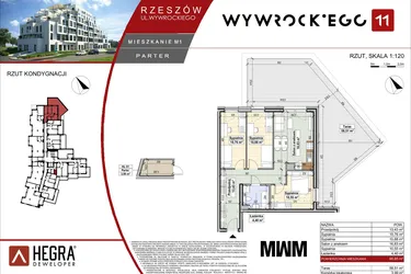 Rzut - Mieszkanie na sprzedaż 4 pokoje o powierzchni 66,85 m² - numer M1 w Apartamenty Wywrockiego 11