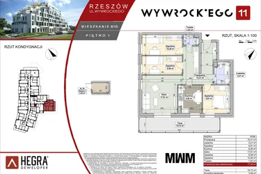 Rzut - Mieszkanie na sprzedaż 4 pokoje o powierzchni 77,4 m² - numer M10 w Apartamenty Wywrockiego 11