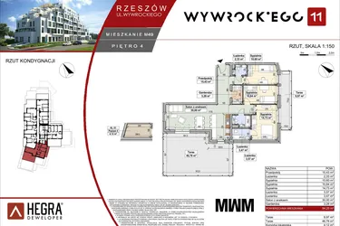 Rzut - Mieszkanie na sprzedaż 4 pokoje o powierzchni 94,25 m² - numer M49 w Apartamenty Wywrockiego 11