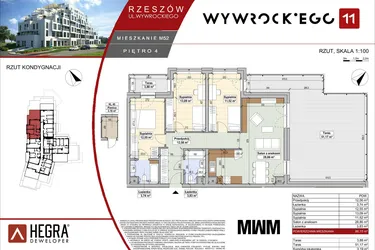 Rzut - Mieszkanie na sprzedaż 4 pokoje o powierzchni 86,15 m² - numer M52 w Apartamenty Wywrockiego 11
