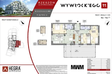 Rzut - Mieszkanie na sprzedaż 4 pokoje o powierzchni 84,3 m² - numer M55 w Apartamenty Wywrockiego 11