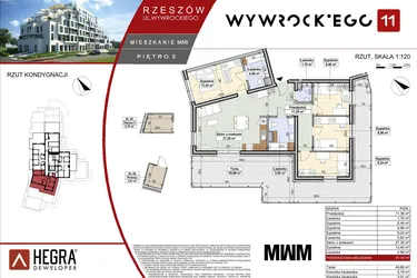Rzut - Mieszkanie na sprzedaż 5 pokoi o powierzchni 91,3 m² - numer M56 w Apartamenty Wywrockiego 11