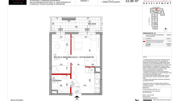 Rzut - Mieszkanie na sprzedaż 1 pokój o powierzchni 33,96 m² - numer M58 w Viva Vitolin
