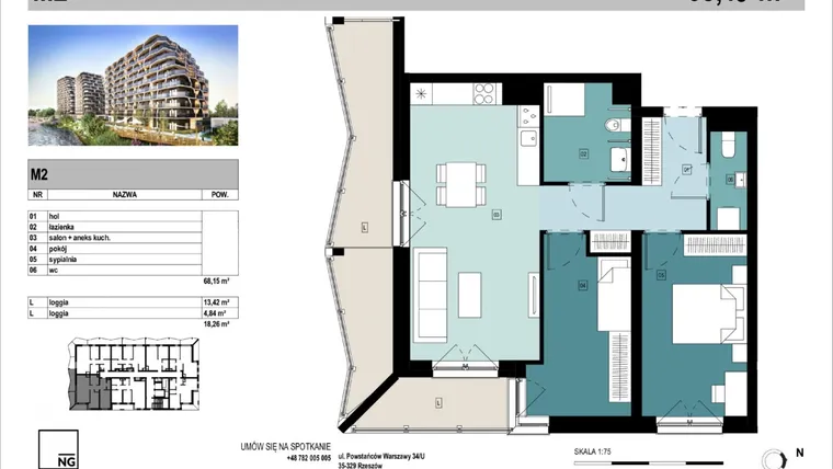 Rzut - Mieszkanie na sprzedaż 3 pokoje o powierzchni 68,15 m² - numer C2 w Panorama Kwiatkowskiego